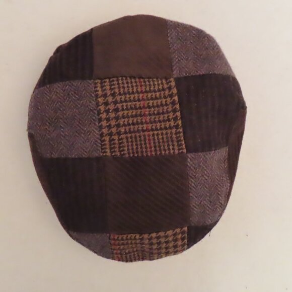 Patchwork Newsboy Drivers Retro Cap in Brown and Black Large Classic 100% Wool - Picture 2 of 11